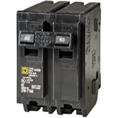 Square D Miniature Circuit Breaker, HOM Series, 60A, 2 Pole, 120/240V AC, 10kA SQ386555
